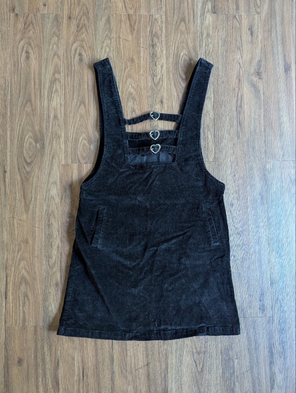 Lazy Oaf Black Corduroy Pinafore Overall Skirt With Heart Buckles Sz M